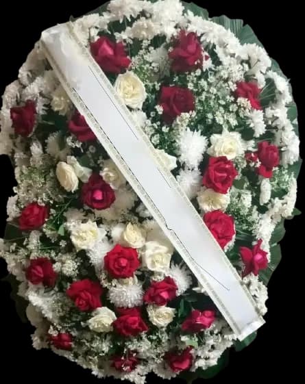 Coroa de flores dupla vermelha e branca